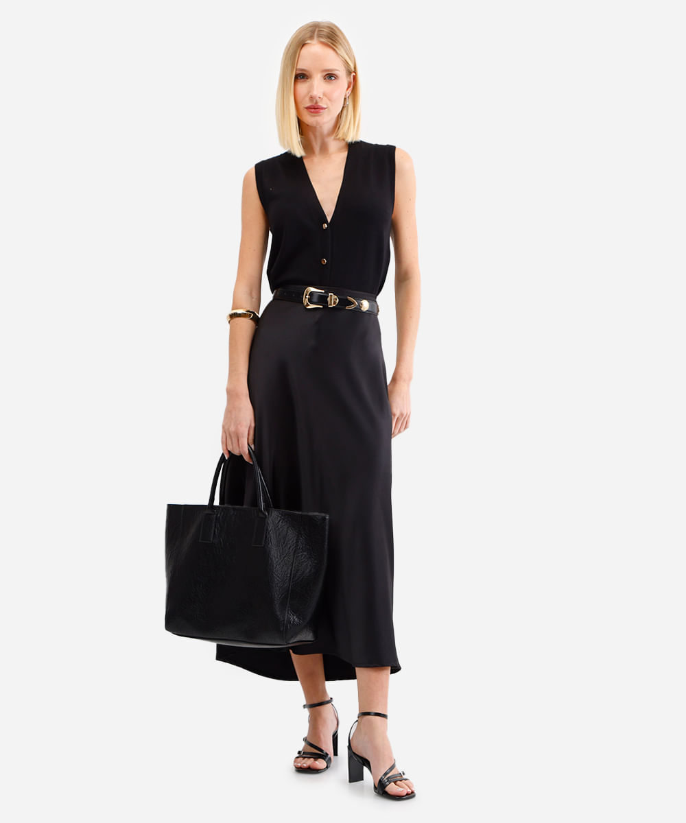 colete feminino de tricot com fendas preto