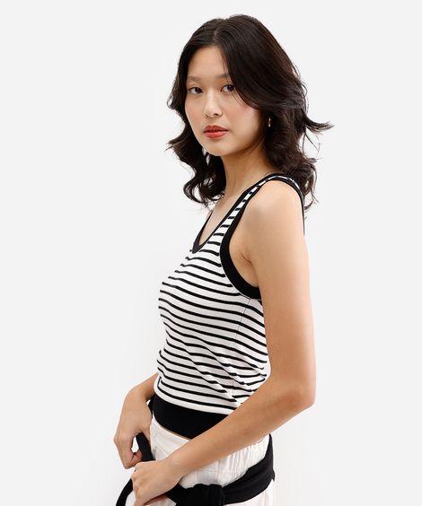 regata feminina de tricot listrada off white