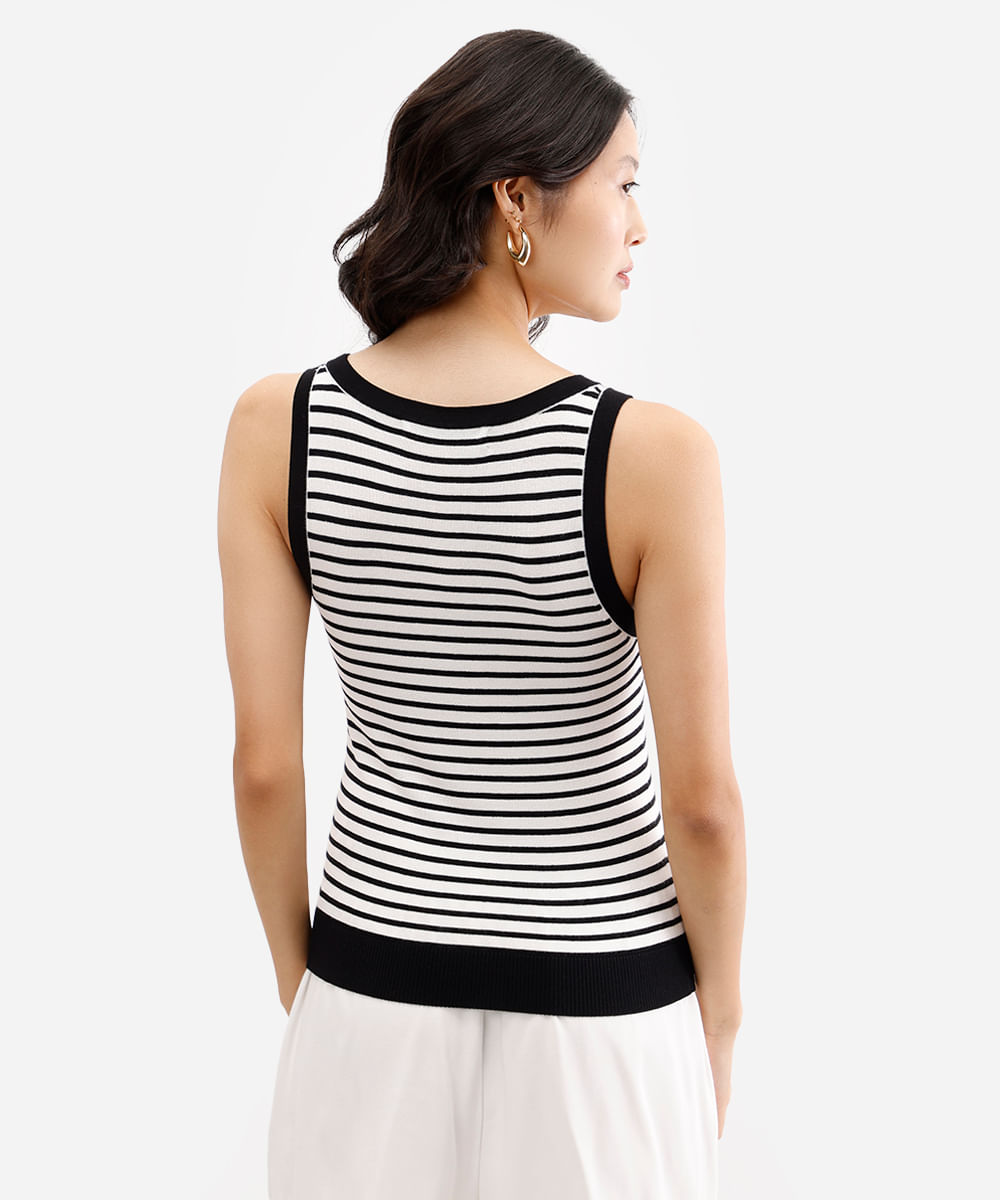regata feminina de tricot listrada off white