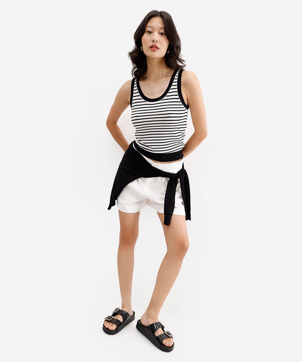 regata feminina de tricot listrada off white