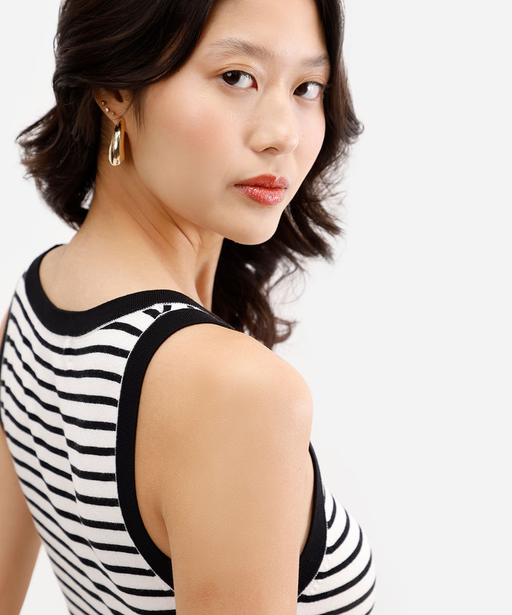 regata feminina de tricot listrada off white