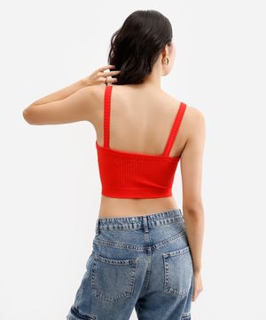 cropped feminino de poliamida canelado vermelho