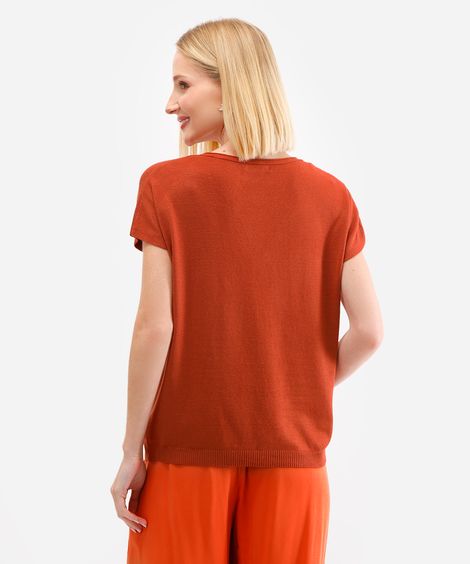 blusa feminina de tricot decote v laranja