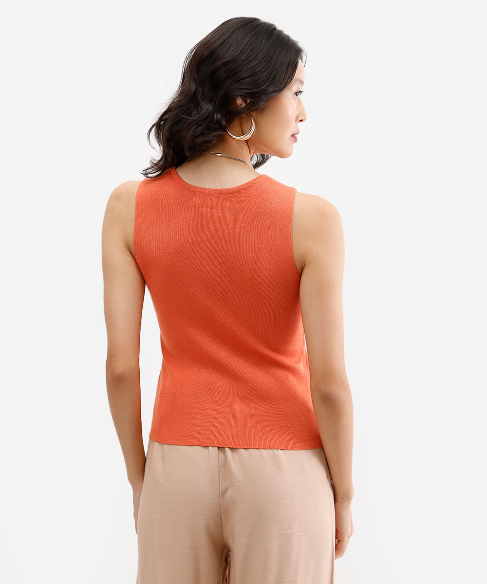 regata de tricot decote redondo laranja