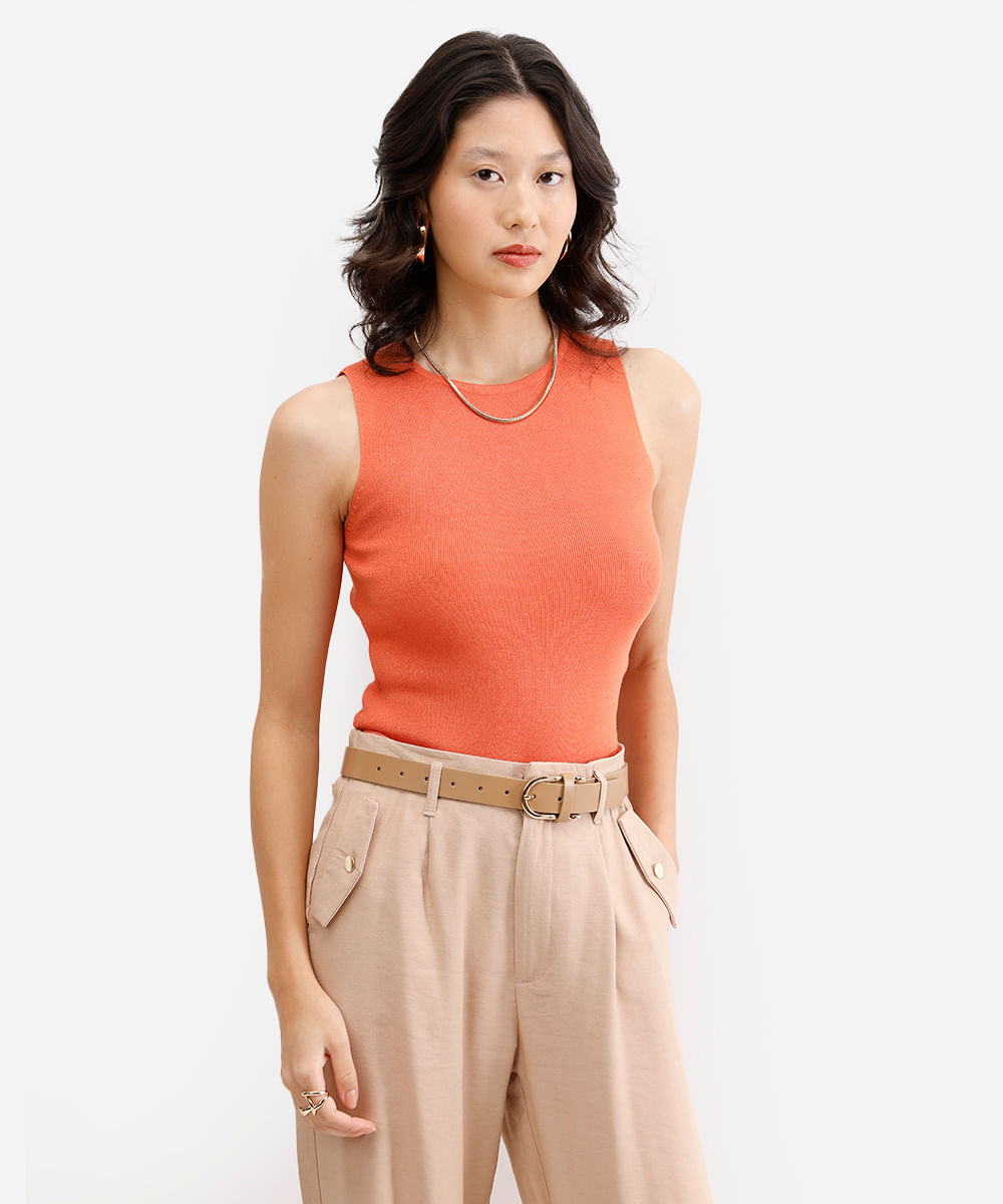 regata de tricot decote redondo laranja