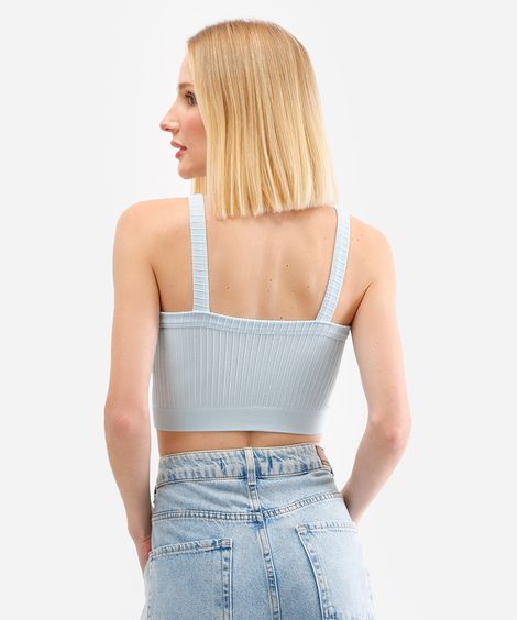 cropped feminino de poliamida canelado azul
