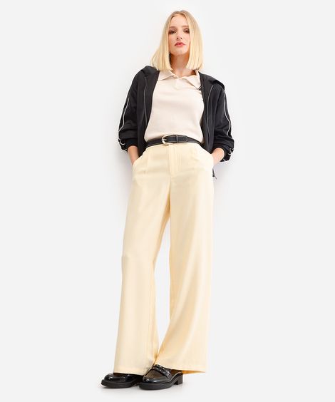 calça wide leg com pregas amarela