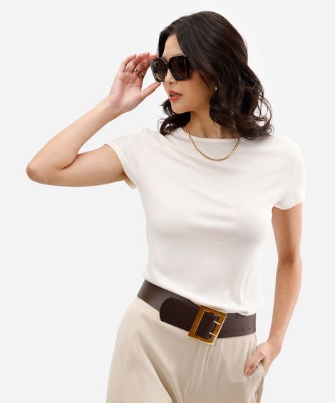 blusa feminina de viscose canelada off white