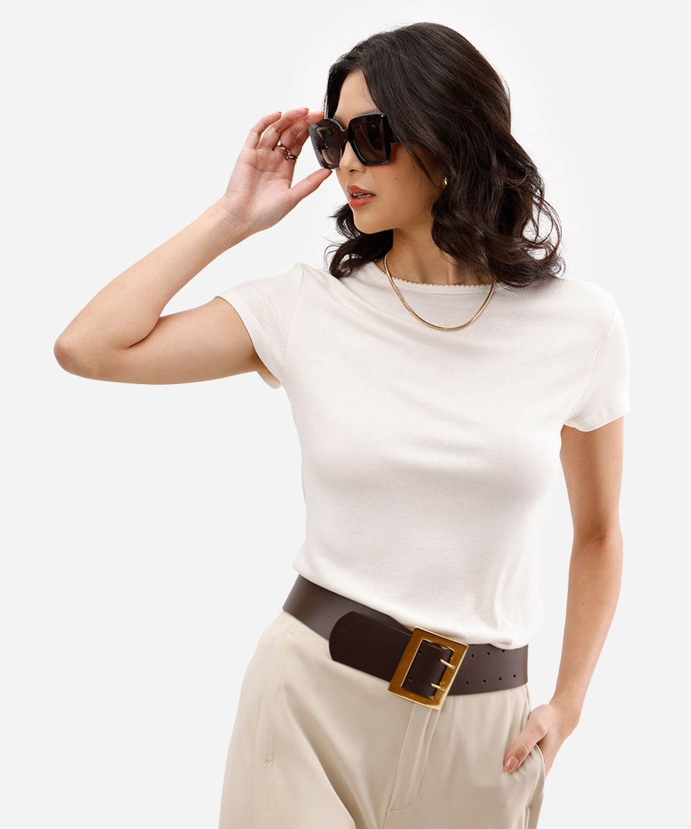 blusa feminina de viscose canelada off white