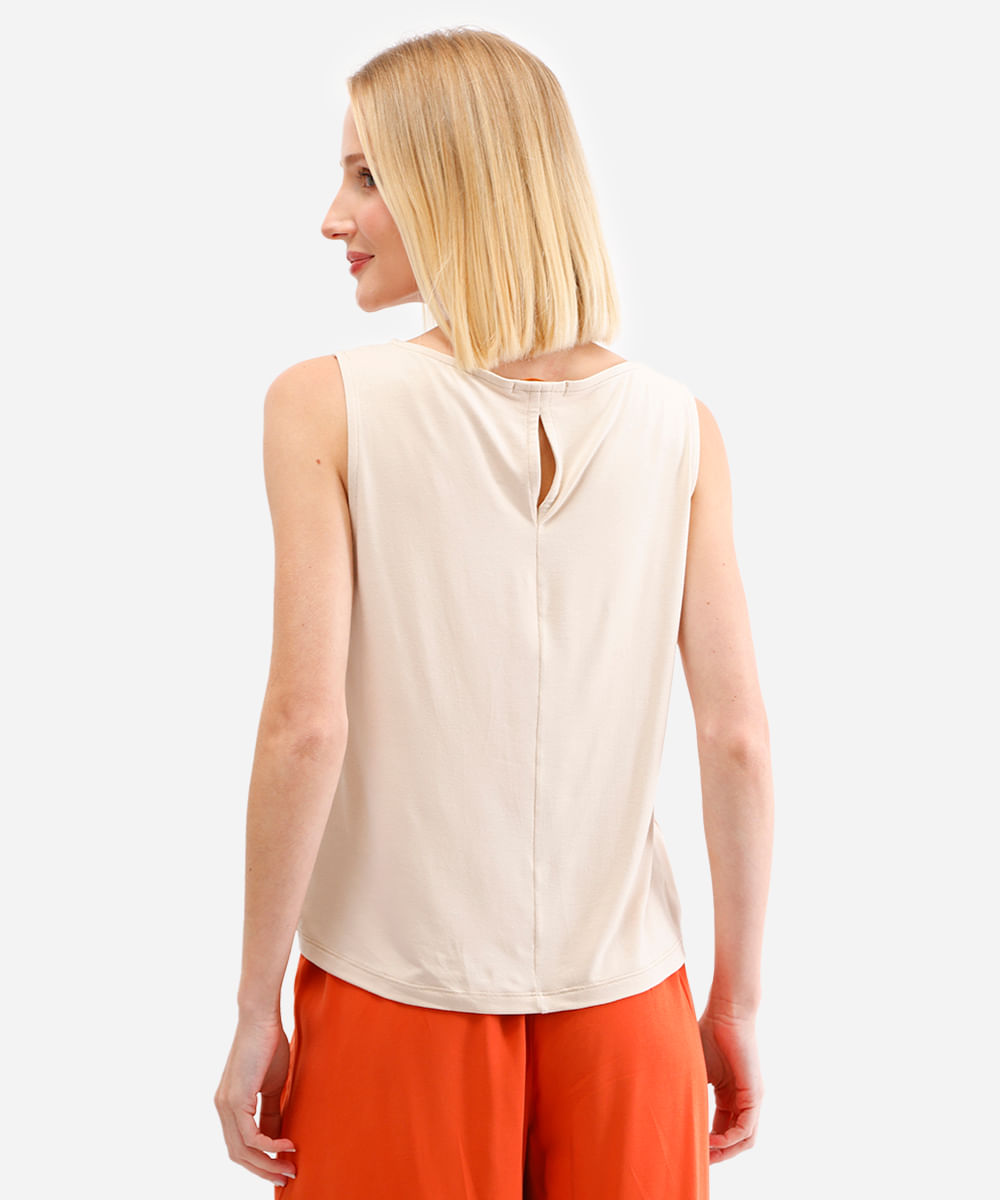 regata feminina de viscose floral bege