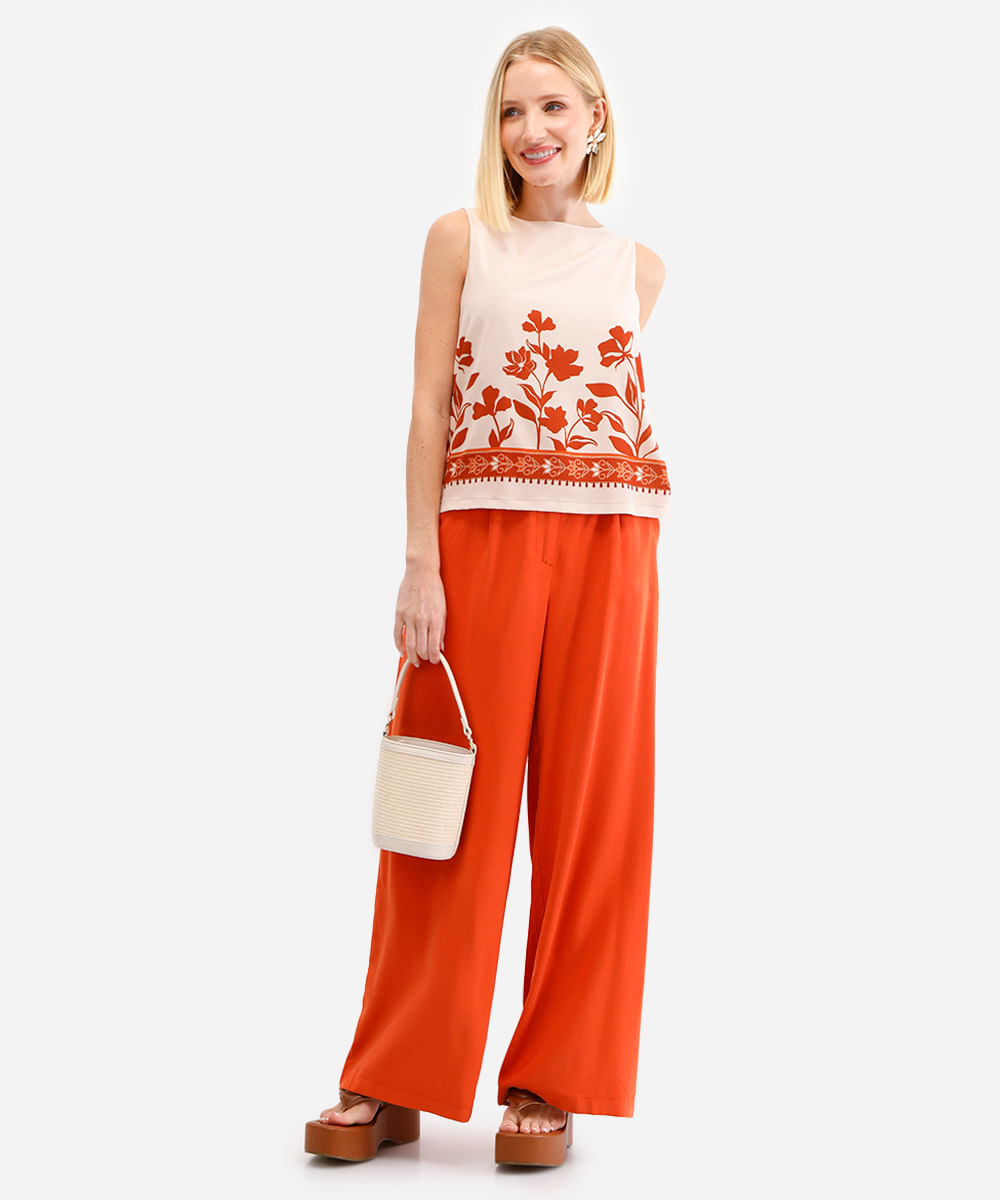regata feminina de viscose floral bege