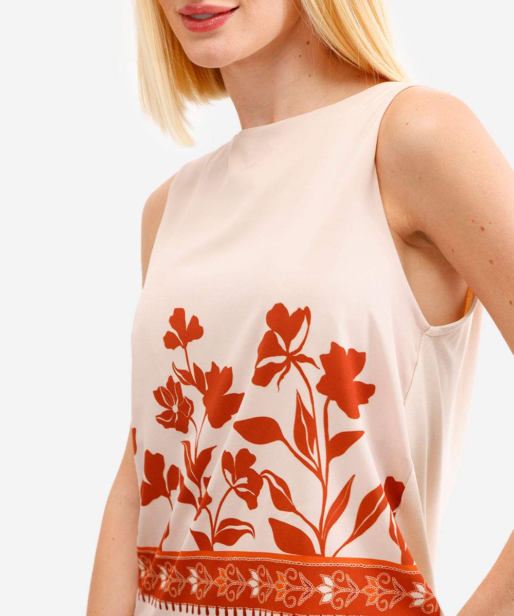 regata feminina de viscose floral bege