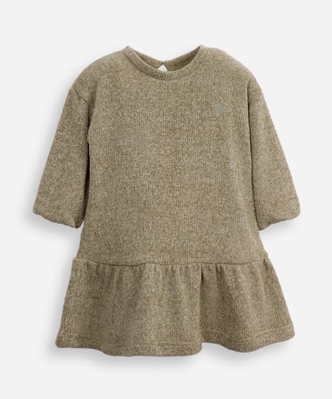 vestido infantil manga bufante com lurex verde