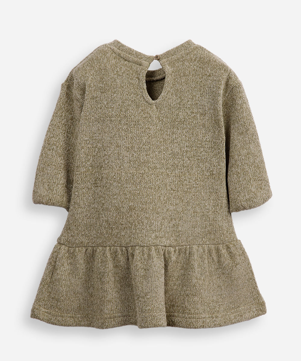 vestido infantil manga bufante com lurex verde