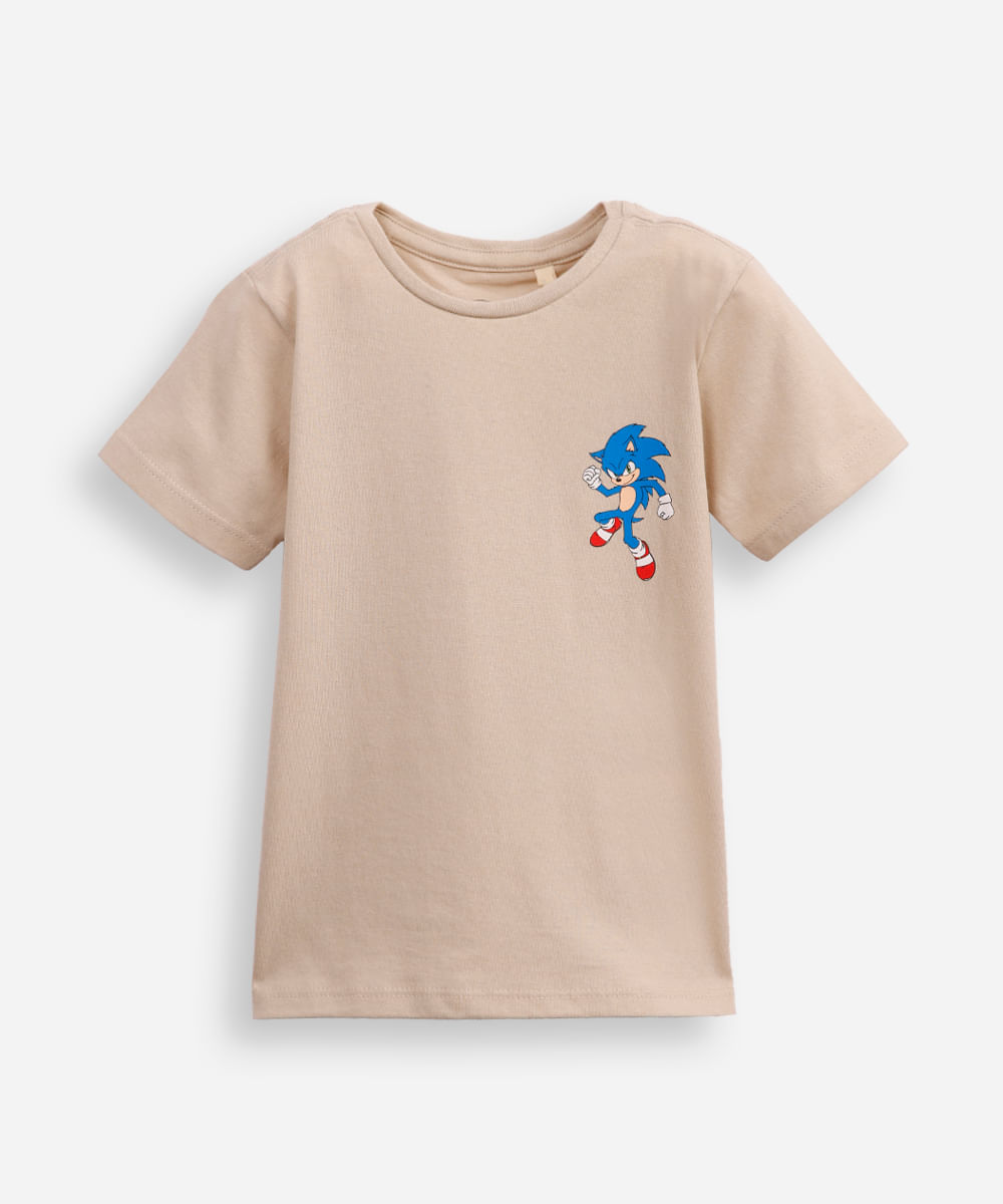 camiseta de algodão infantil sonic bege