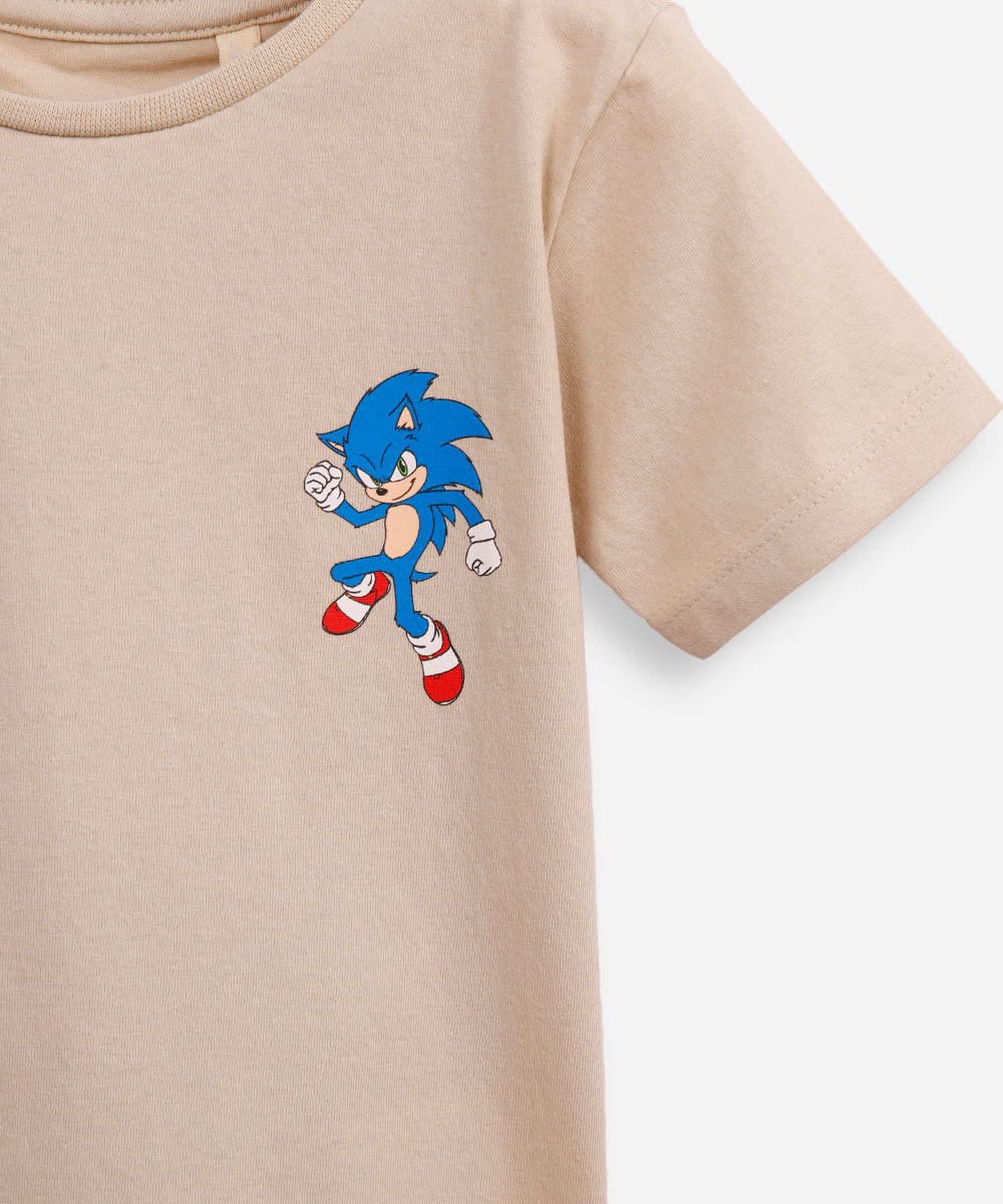 camiseta de algodão infantil sonic bege