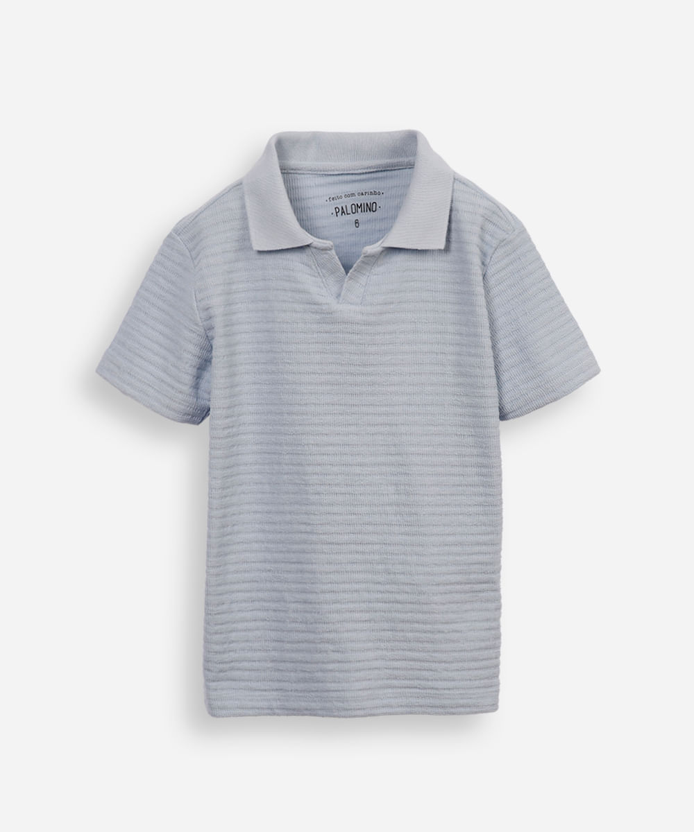polo infantil de algodão texturizada azul