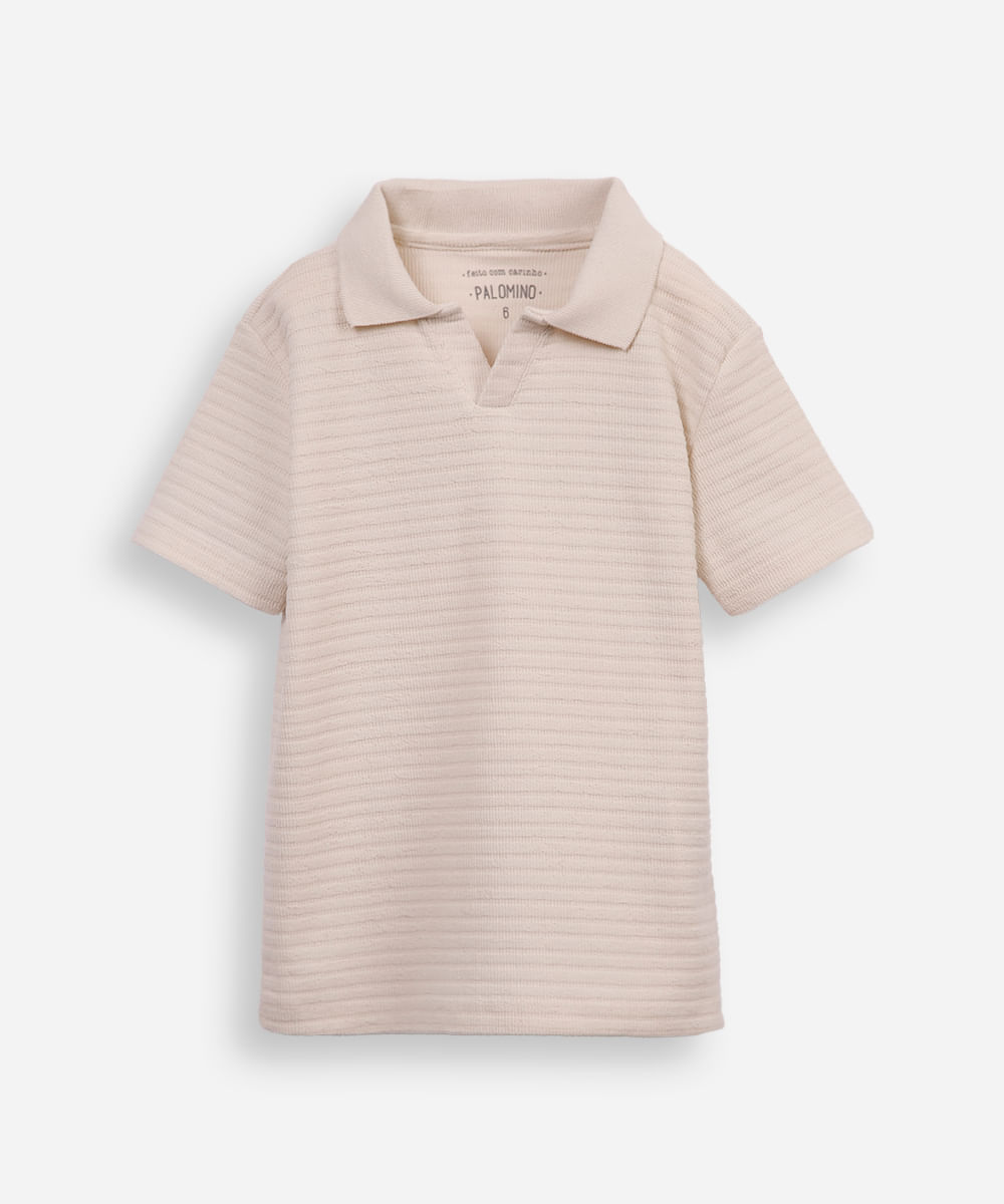 polo infantil de algodão texturizada bege