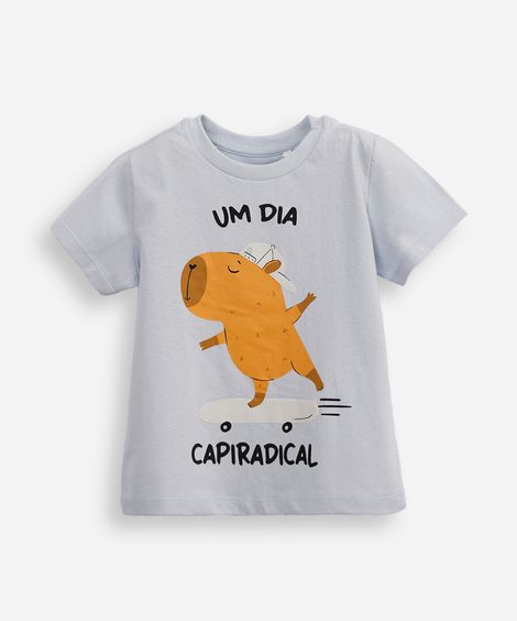 camiseta de algodão infantil capivara azul