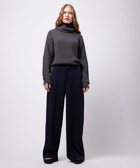 calça wide leg feminina de alfaiataria mindset azul