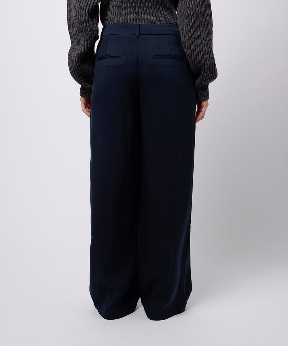 calça wide leg feminina de alfaiataria mindset azul