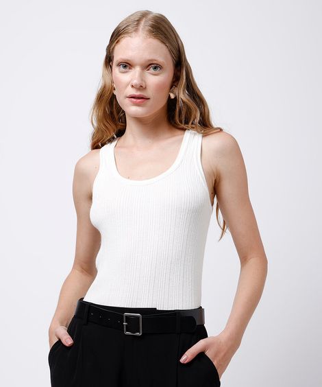 regata feminina de tricot canelada mindset off white