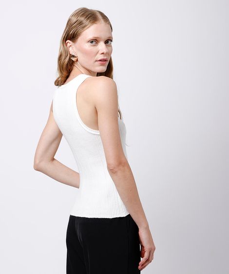 regata feminina de tricot canelada mindset off white