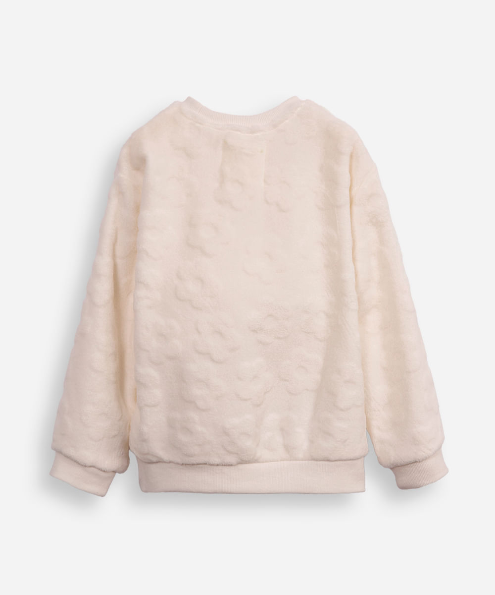 blusão de fleece infantil texturizado floral off white