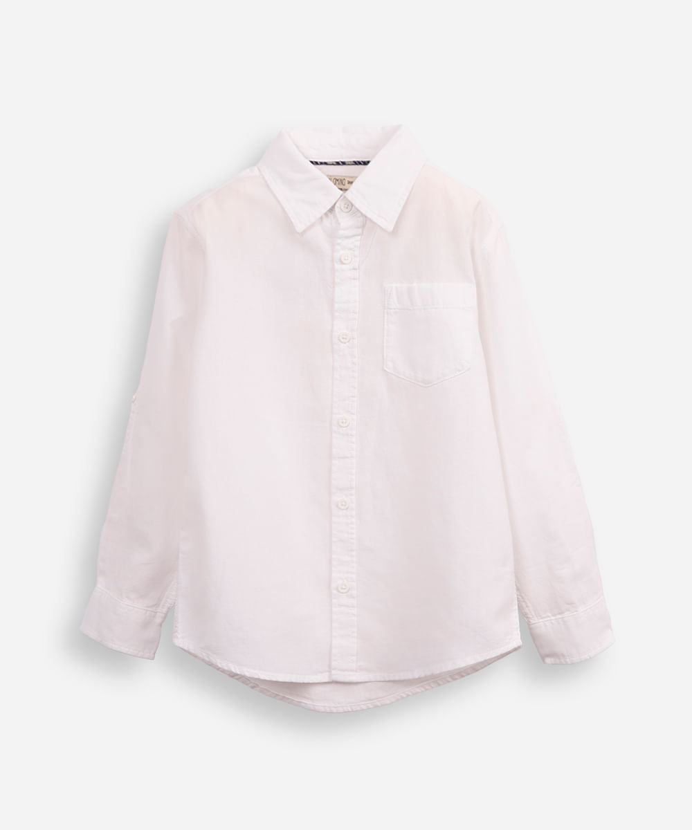 camisa de algodão infantil com martingale branca