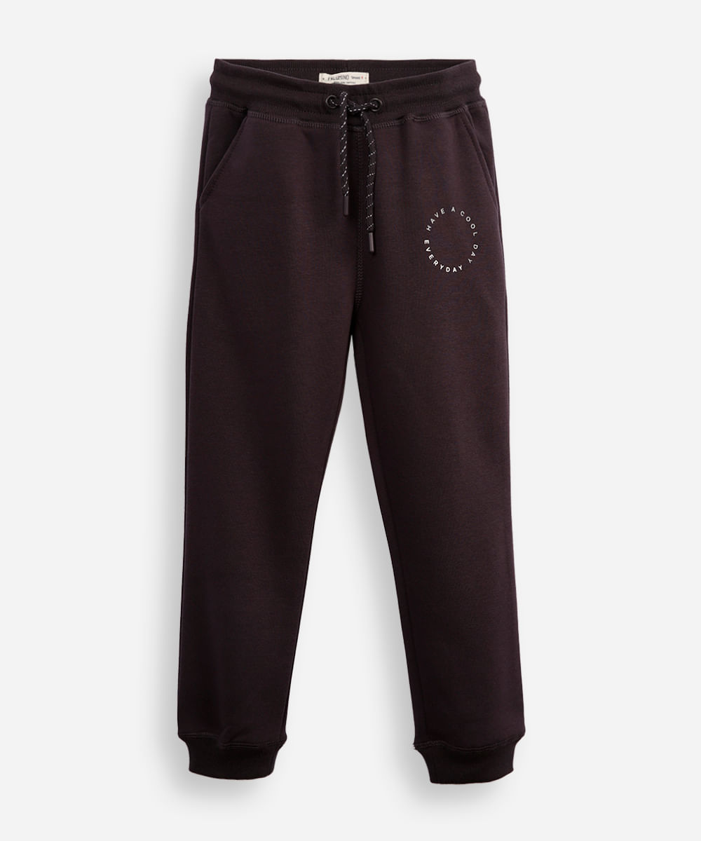 calça jogger infantil de moletom have a cool day everyday cinza