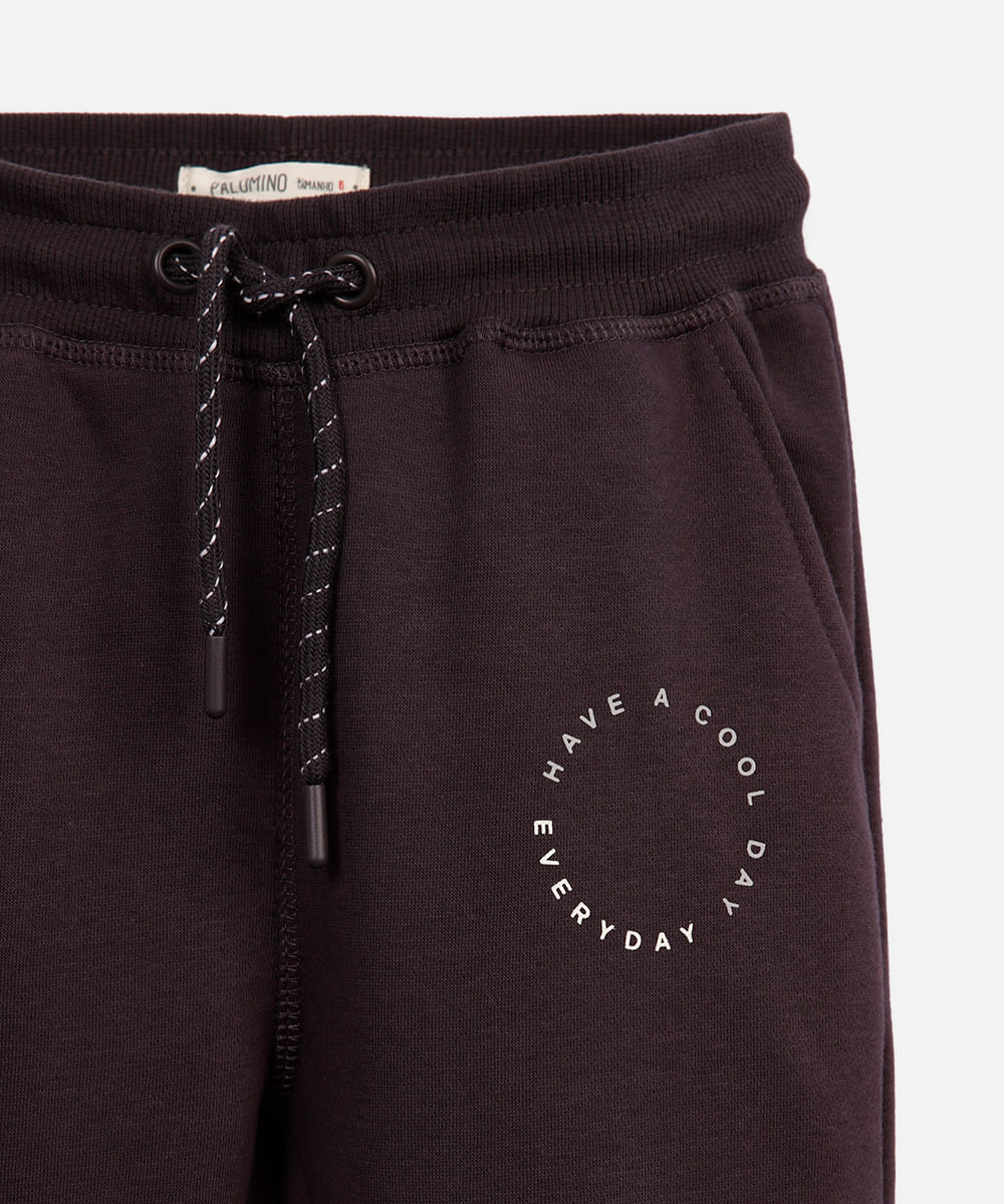 calça jogger infantil de moletom have a cool day everyday cinza