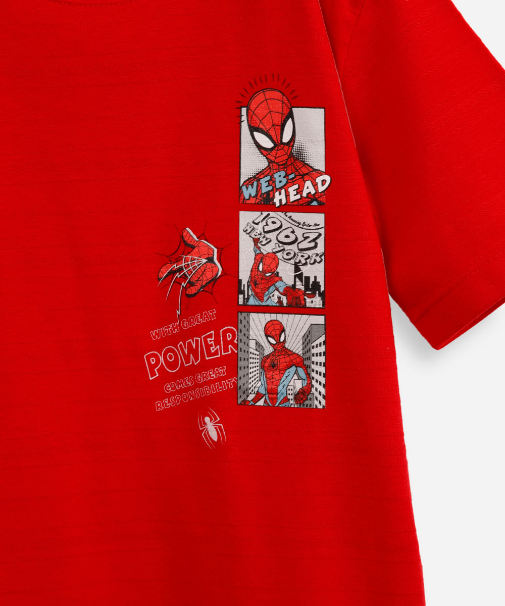 camiseta de algodão infantil homem aranha vermelha