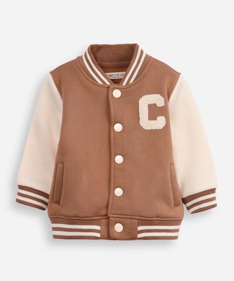 jaqueta bomber infantil de moletom college marrom