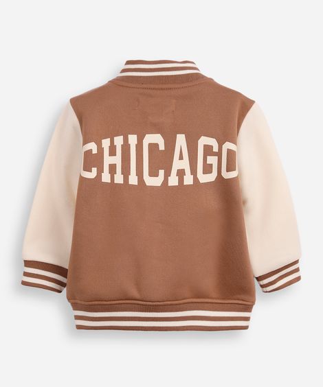 jaqueta bomber infantil de moletom college marrom