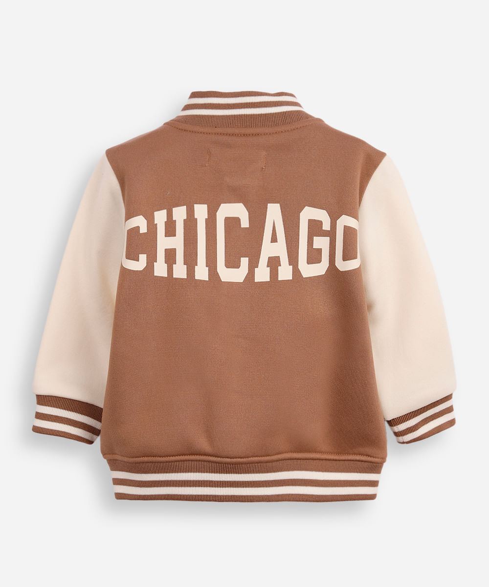 jaqueta bomber infantil de moletom college marrom