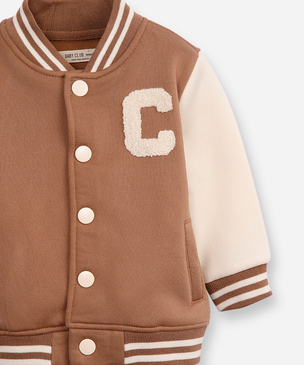 jaqueta bomber infantil de moletom college marrom