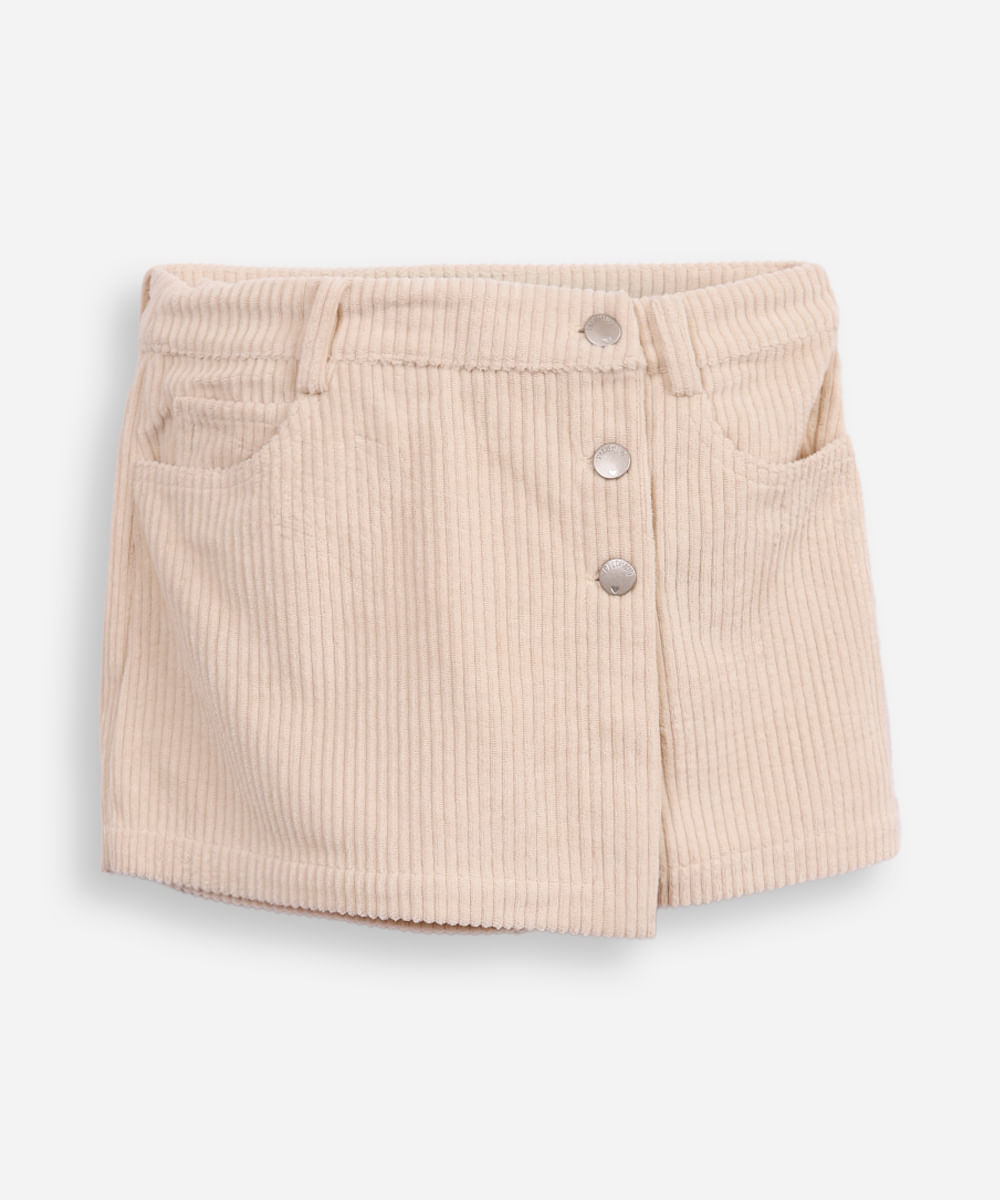 short saia infantil texturizada bege