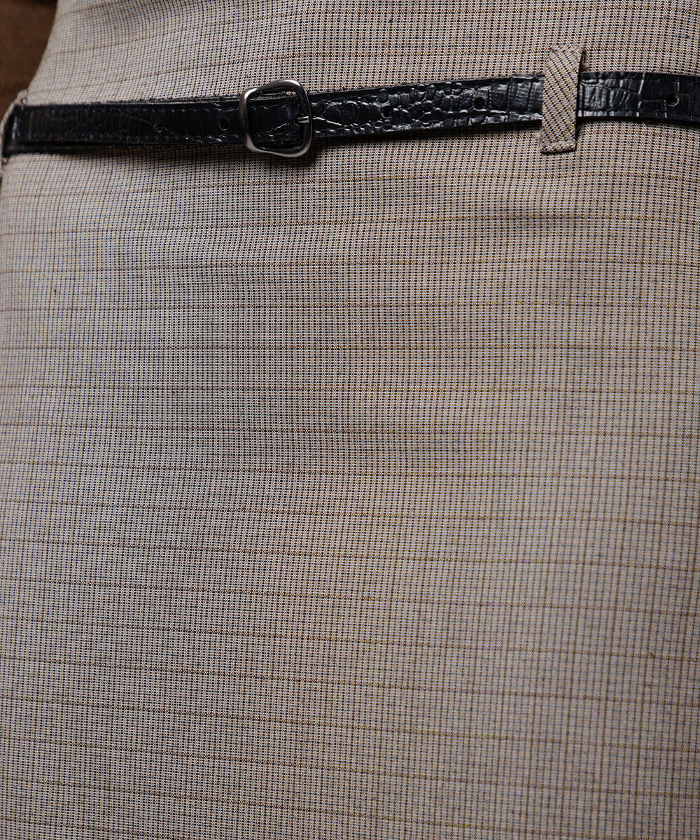 saia midi xadrez com cinto mindset bege