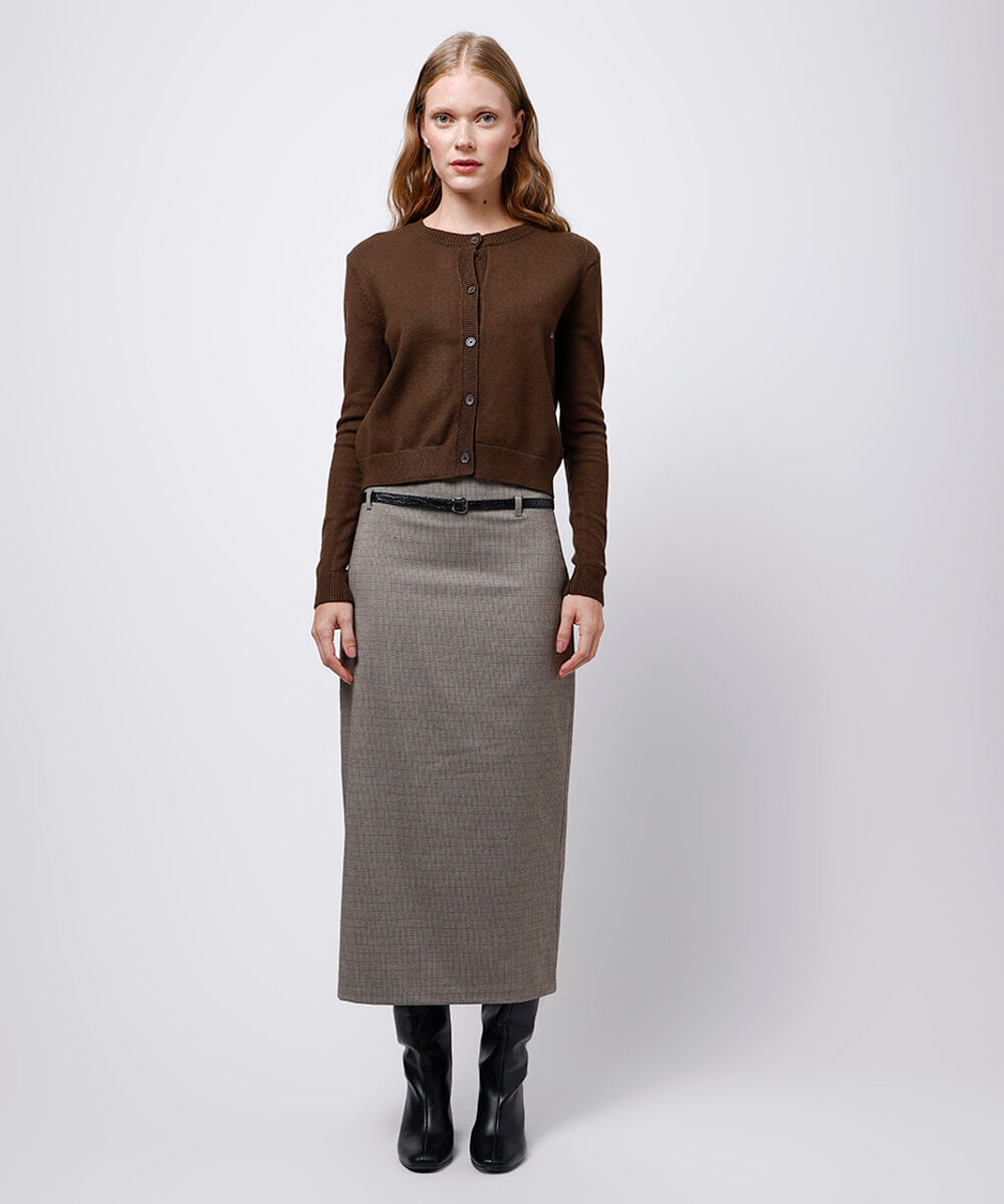 saia midi xadrez com cinto mindset bege