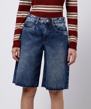 bermuda feminina jeans barra a fio mindset azul