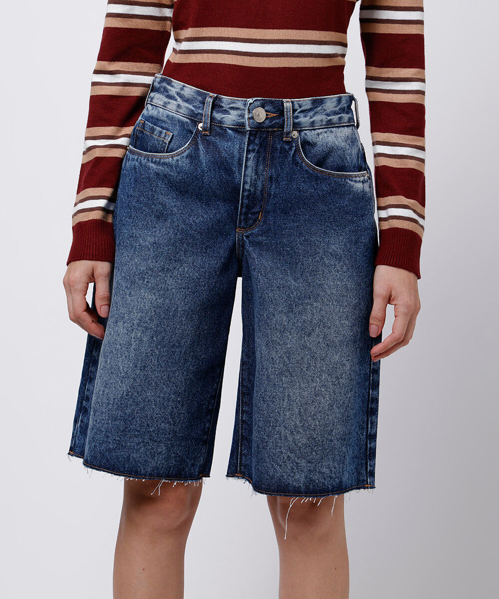 bermuda feminina jeans barra a fio mindset azul