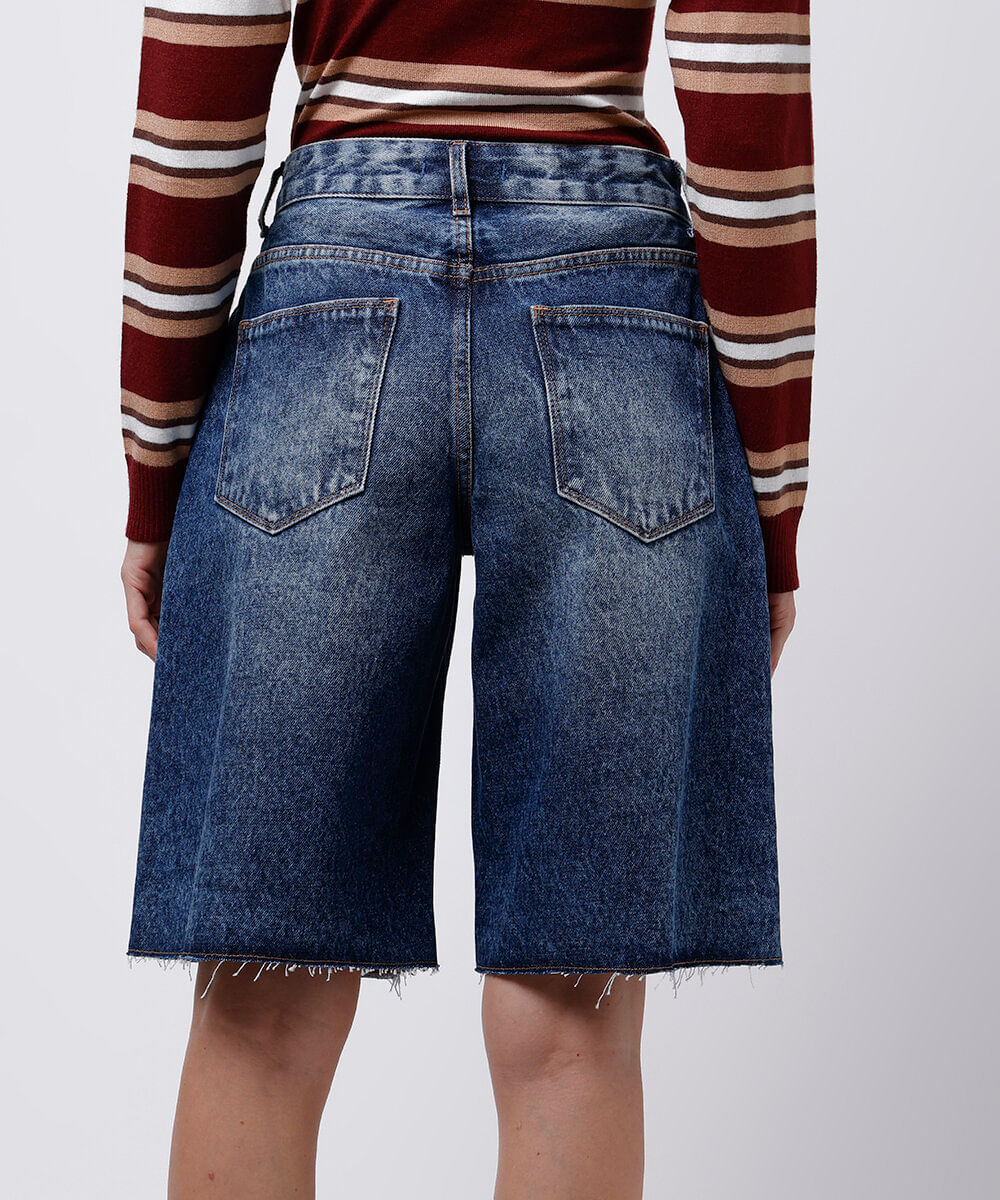 bermuda feminina jeans barra a fio mindset azul