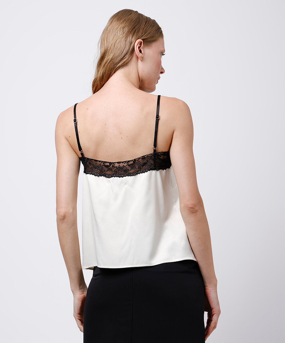 regata feminina acetinada com renda mindset off white