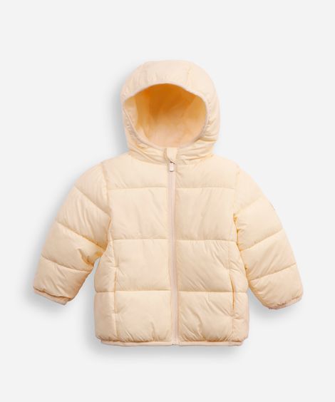 jaqueta puffer infantil com capuz bege