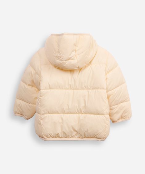 jaqueta puffer infantil com capuz bege