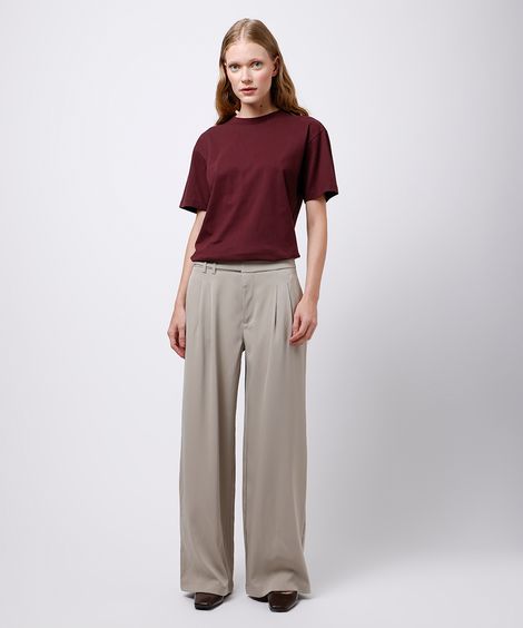 calça wide leg feminina mindset cós transpassado bege