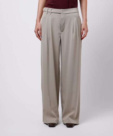 calça wide leg feminina mindset cós transpassado bege