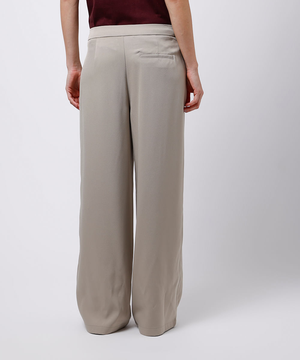 calça wide leg feminina mindset cós transpassado bege