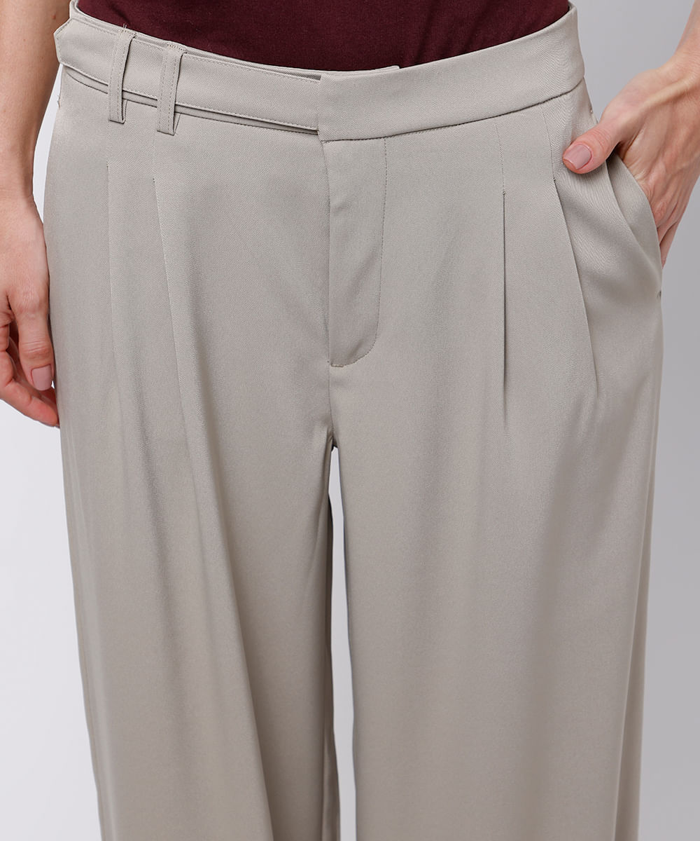calça wide leg feminina mindset cós transpassado bege