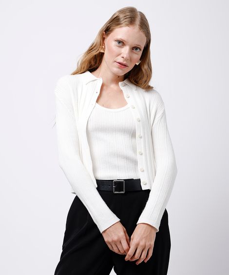 blusa feminina manga longa canelado mindset off white
